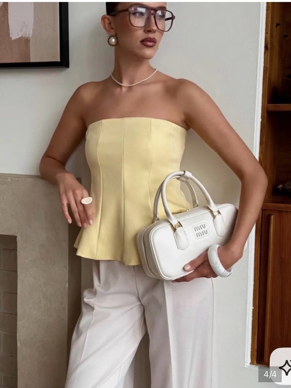 Zara Strapless Peplum Top In Butter Yellow/ Pale Yellow